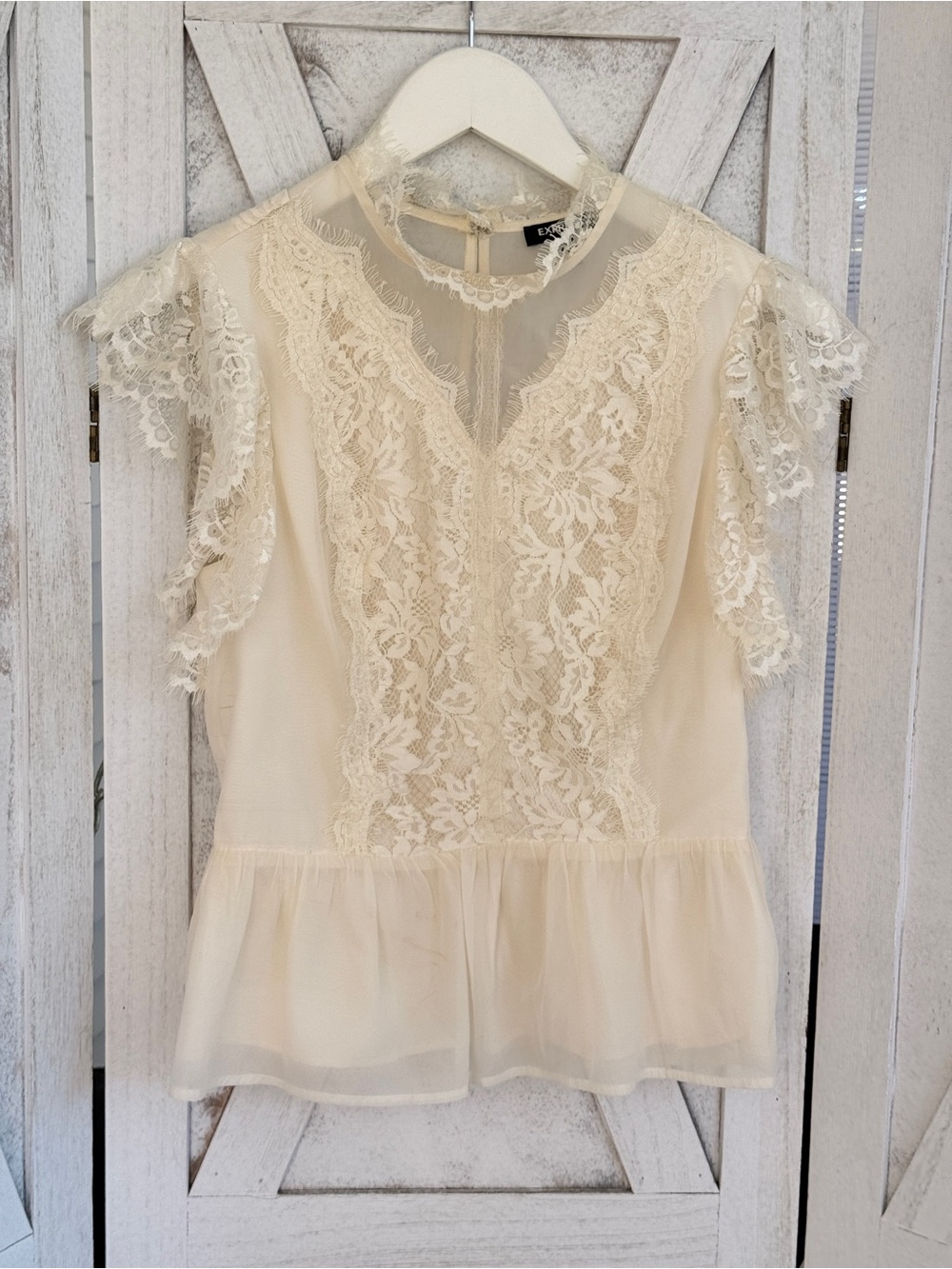 Express Cream Lace Peplum Blouse